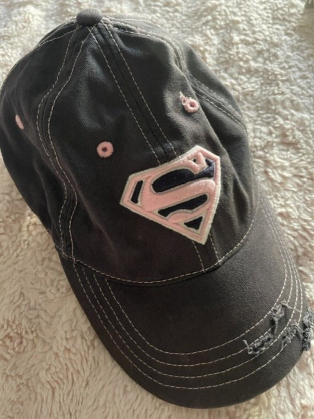 Vintage 2007 DC Comics Pink Superman Hat Distressed Black Baseball Cap OSFM